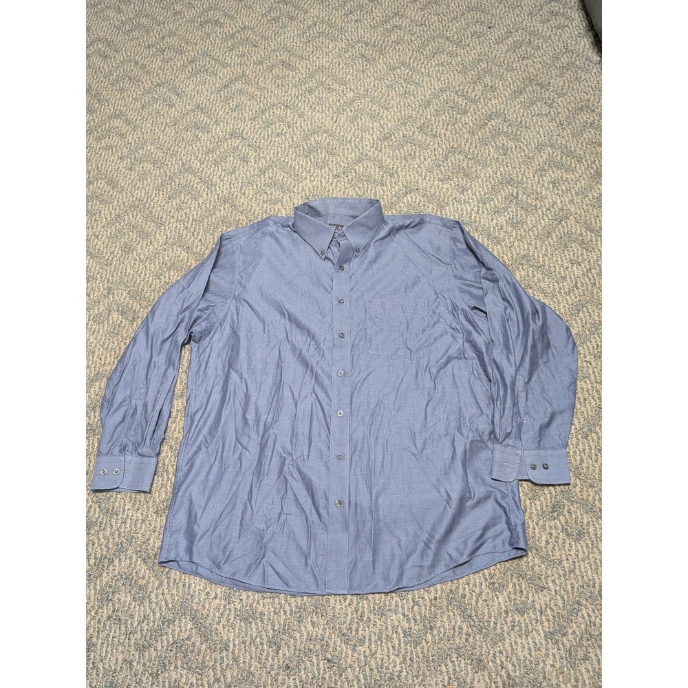 Jos. A. Bank Travelers Collection Blue Herringbone Shirt Mens XL W151960 Cotton